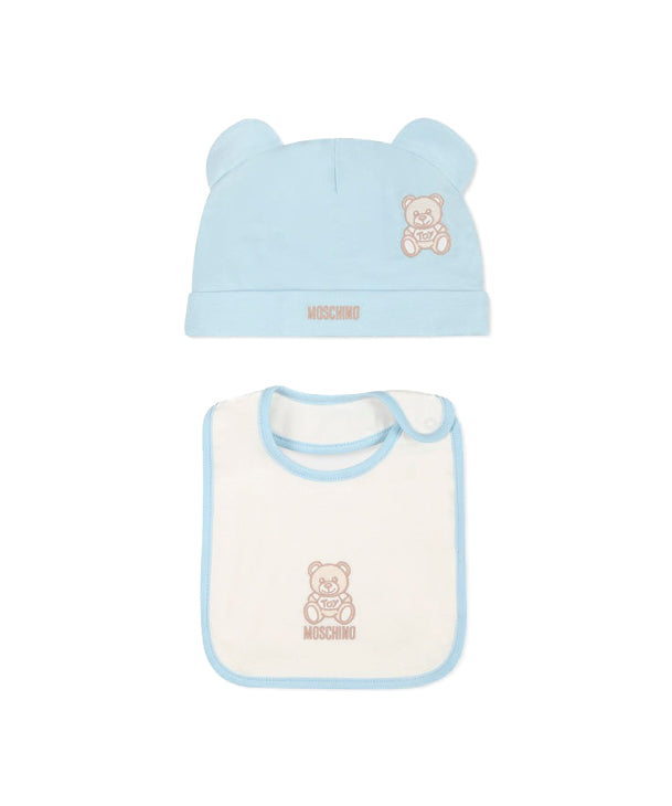 Moschino Kids Cappello con Bavetta Celeste con Toy  per Neonati