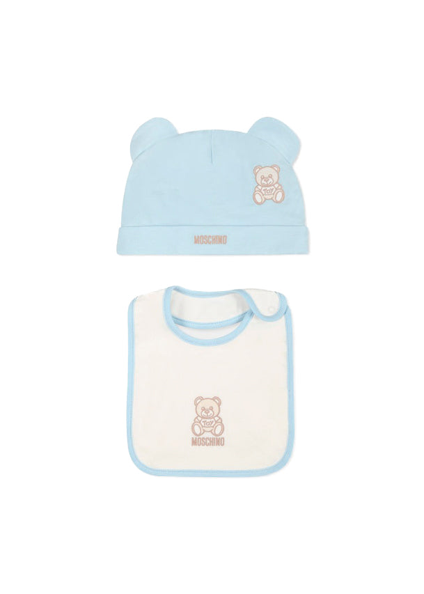 Moschino Kids Cappello con Bavetta Celeste con Toy  per Neonati