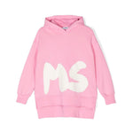 MSGM Kids Abito Rosa con Cappuccio con Logo per Bambine