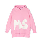 MSGM Kids Abito Rosa con Cappuccio con Logo per Bambine