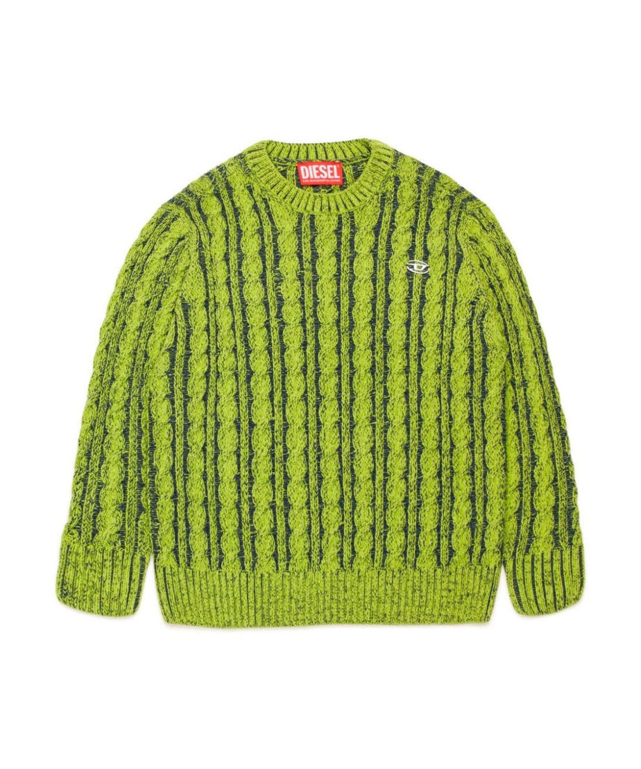 Diesel Kids Maglione Intrecciato Verde per Bambini