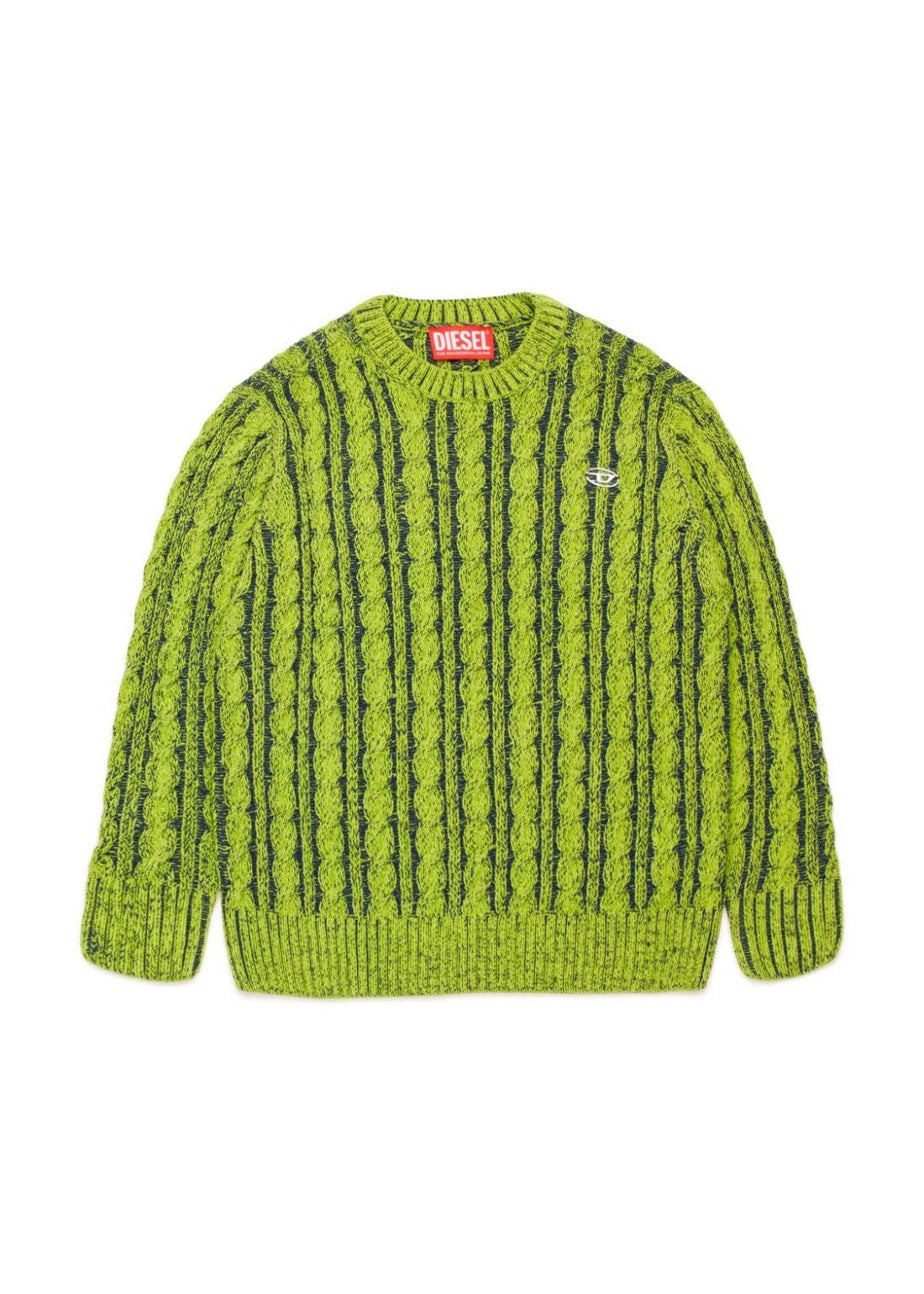 Diesel Kids Maglione Intrecciato Verde per Bambini