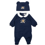 Moschino Kids Set 2pz. Tutina e Cappellino Blu Navy con Stampa Logo Teddy per Neonati