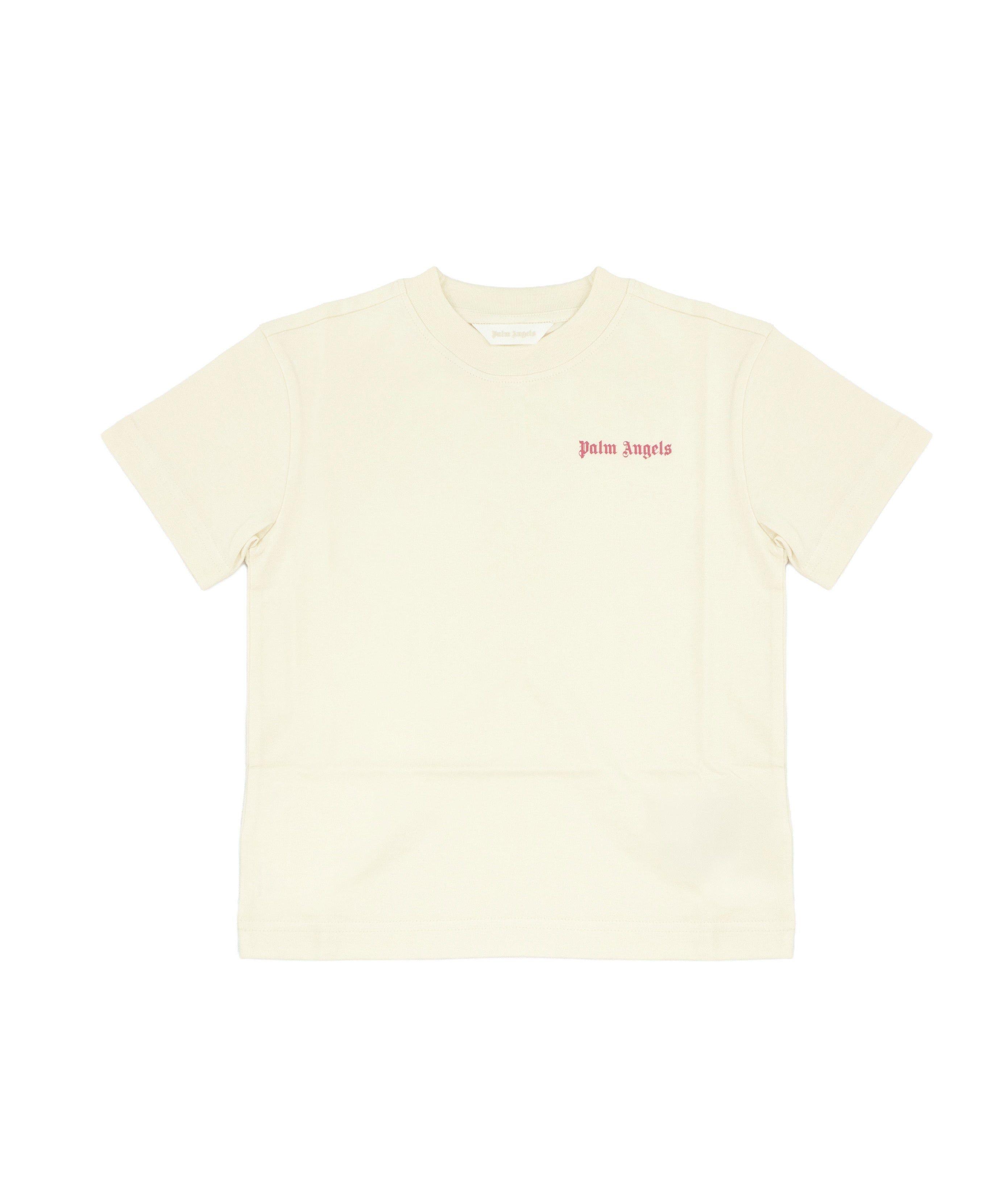 Palm Angels Kids T-Shirt Beige con Logo Fucsia per Bambina
