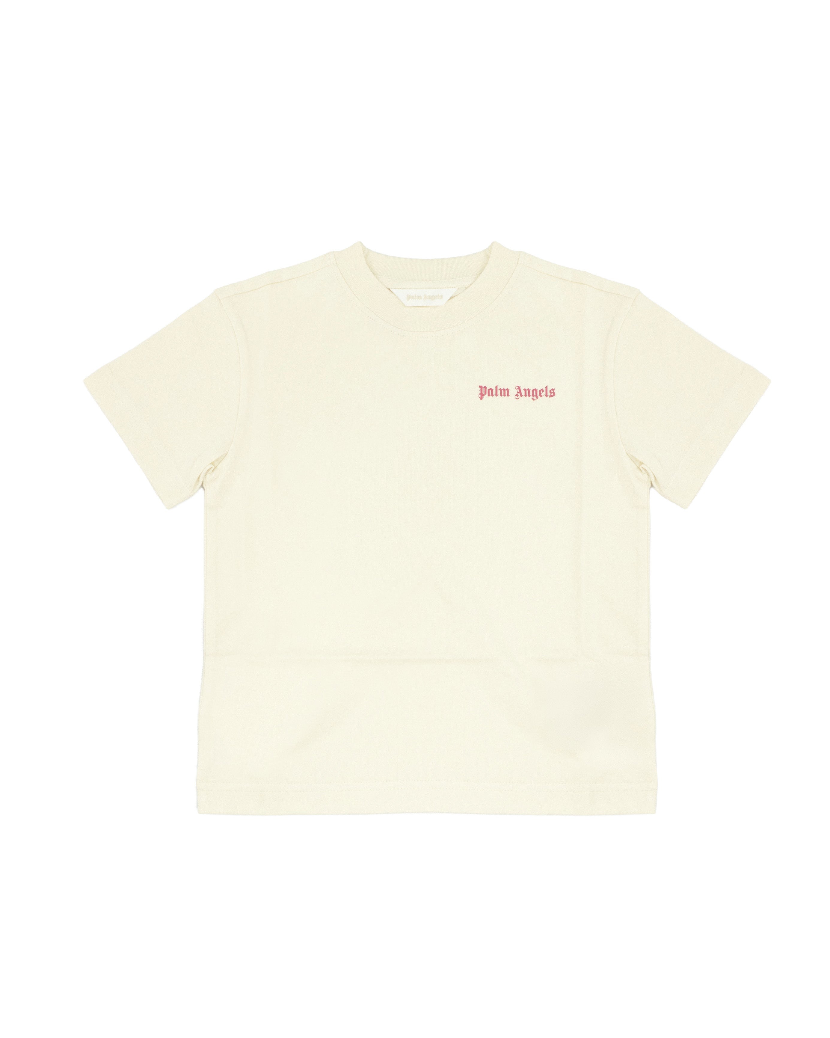 Palm Angels Kids T-Shirt Beige con Logo Fucsia per Bambina