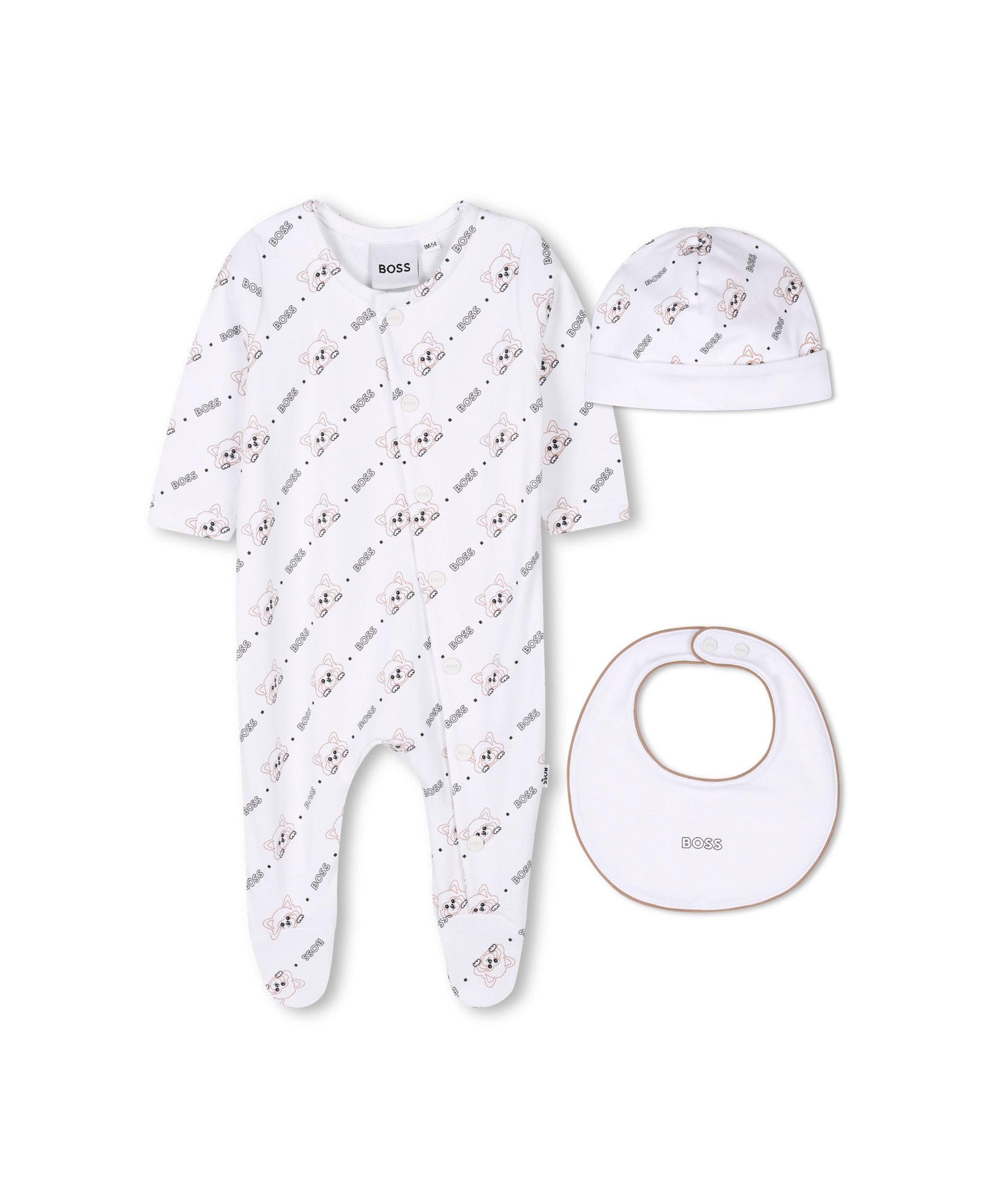 Boss Kids Tutina con Cappellino e Bavetta Bianco con Fox per Neonati