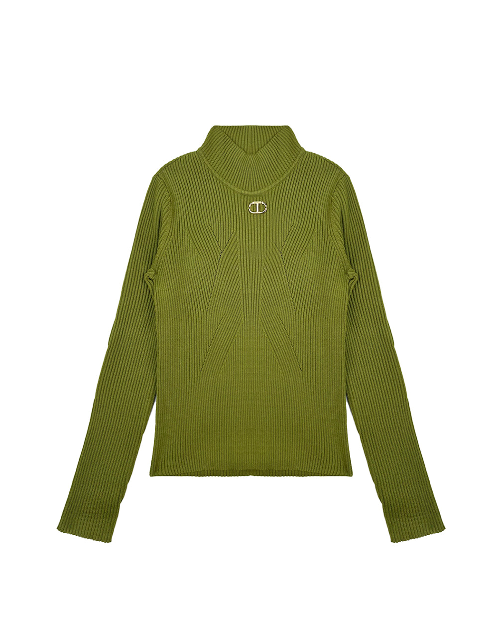 Twinset Kids Maglia Lupetto a Coste Verde Olive con Logo per Bambine