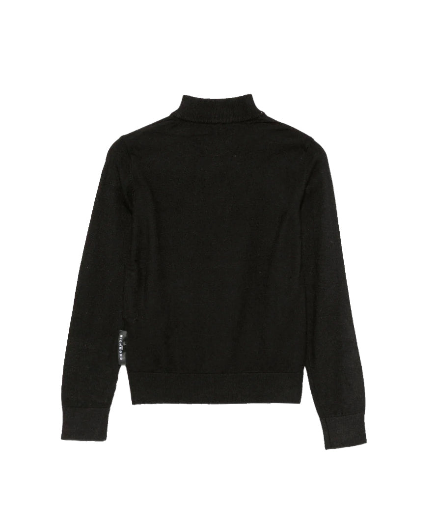 John Richmond Kids Maglione Nero con Mezza Zip e Logo Ricamato Bianco per Bambini
