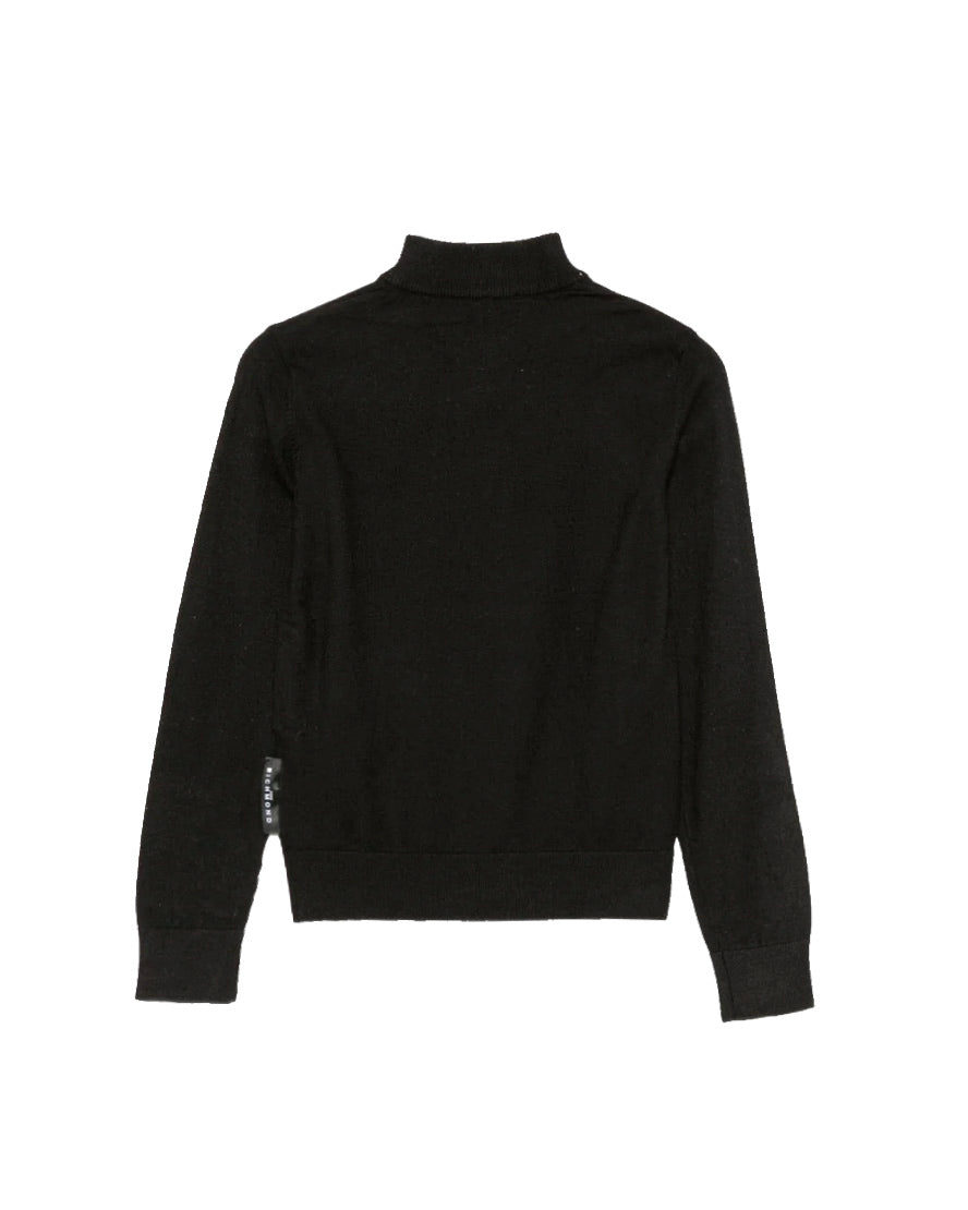 John Richmond Kids Maglione Nero con Mezza Zip e Logo Ricamato Bianco per Bambini