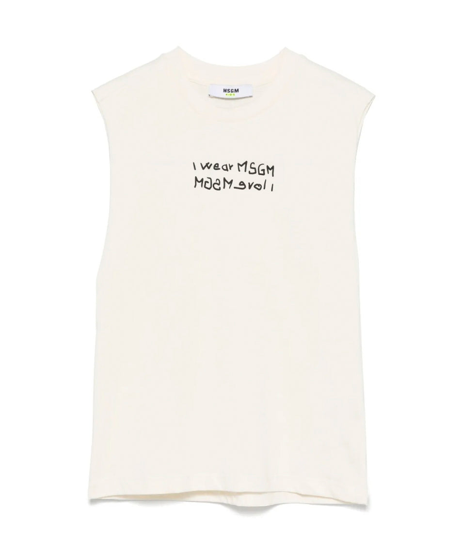 MSGM Kids Canotta Crema con Stampa per Bambini fronte