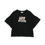 Moschino Kids T-Shirt Nera Crop con Manica Rouches per Bambine