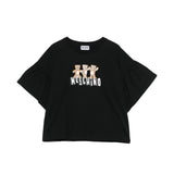 Moschino Kids T-Shirt Nera Crop con Manica Rouches per Bambine