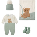 Marlù Set Coperta+Tutina+Scarpine+Cappellino Verde Lichene Unisex