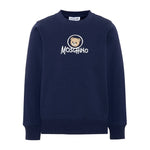 Moschino Kids Felpa Blu Navy Girocollo con Stampa Teddy Bear e Logo per Bambini