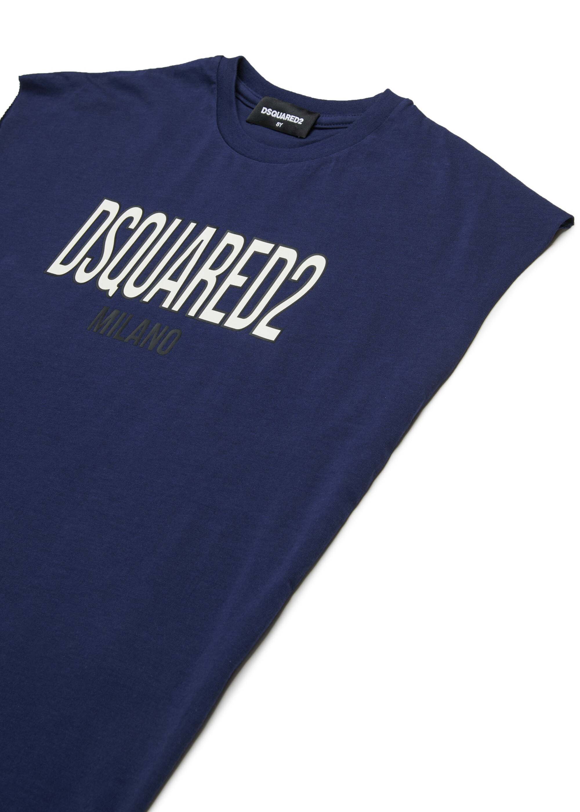 Dsquared2 Kids T-Shirt Smanicata Blu con Logo per Bambini
