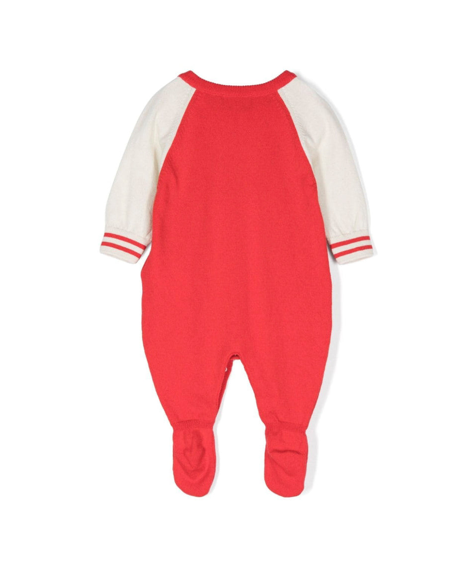 Moschino Kids Tutina Rossa in Lana con Teddy Bear per Neonati (retro)