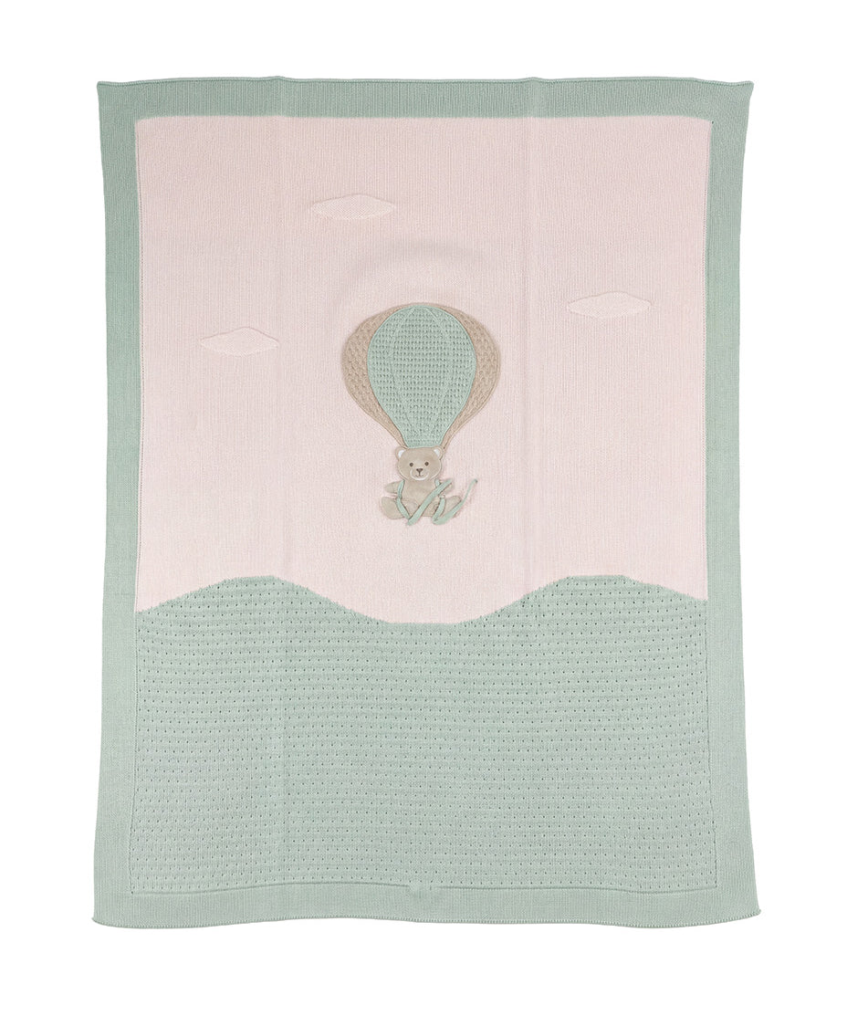 Marlù Coperta Rosa/Verde Salvia con Applicazione Orsetto per Neonate