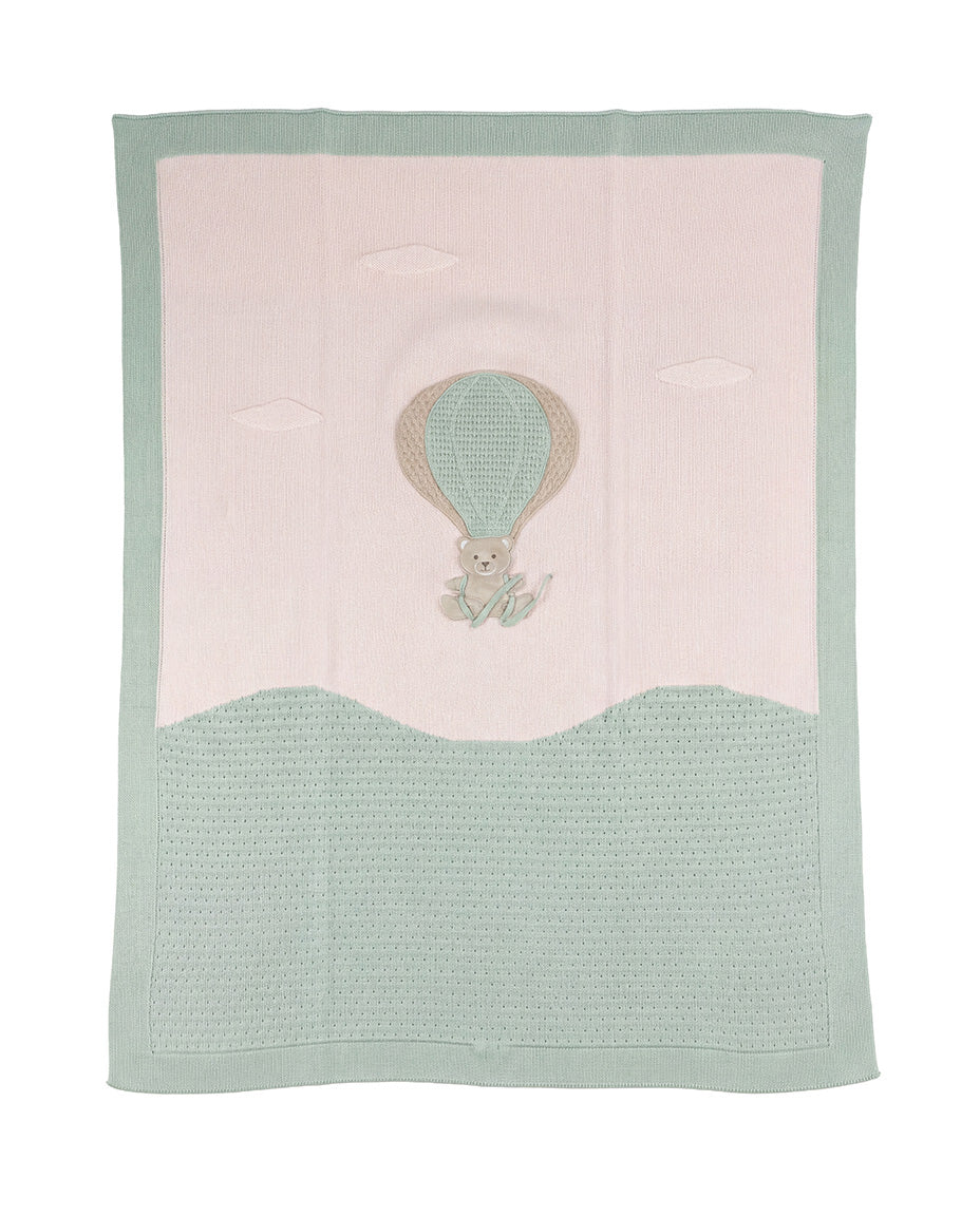 Marlù Coperta Rosa/Verde Salvia con Applicazione Orsetto per Neonate