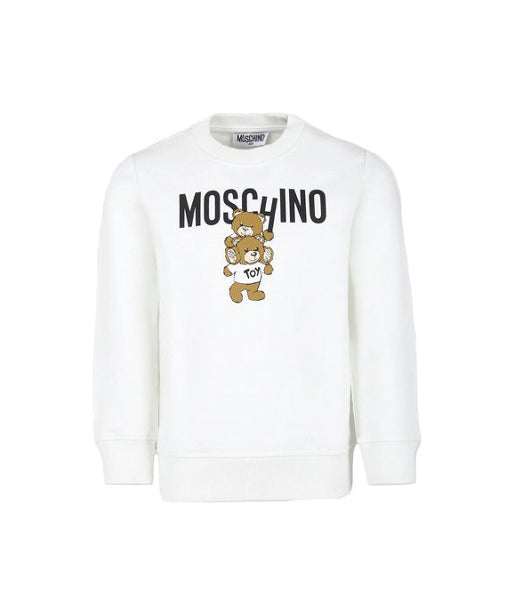 Moschino Kids Felpa Panna Girocollo con Logo Teddy Bear per Bambini