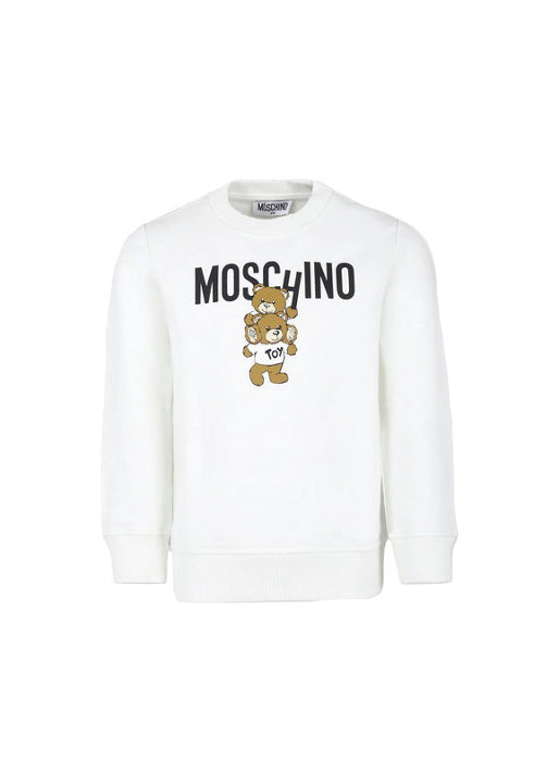 Moschino Kids Felpa Panna Girocollo con Logo Teddy Bear per Bambini