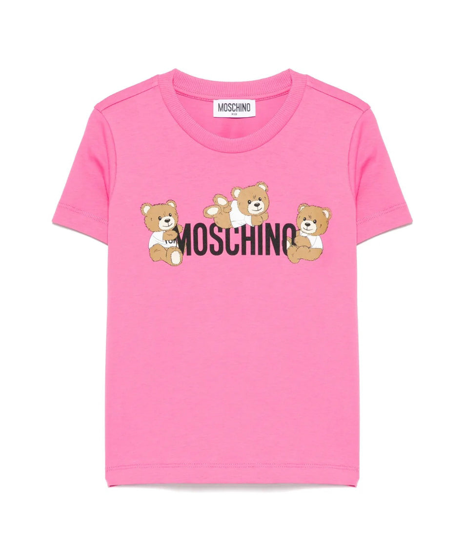 Moschino Kids T-Shirt Fucsia con Stampa Teddy per Bambine