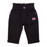 John Richmond Kids Pantalone in Denim Nero con Logo Gotico Rosa per Neonate