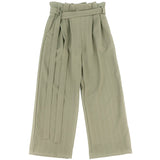 A'lapage Kids Pantalone Gessato Oliva con Chiusura Fiocco per Bambine