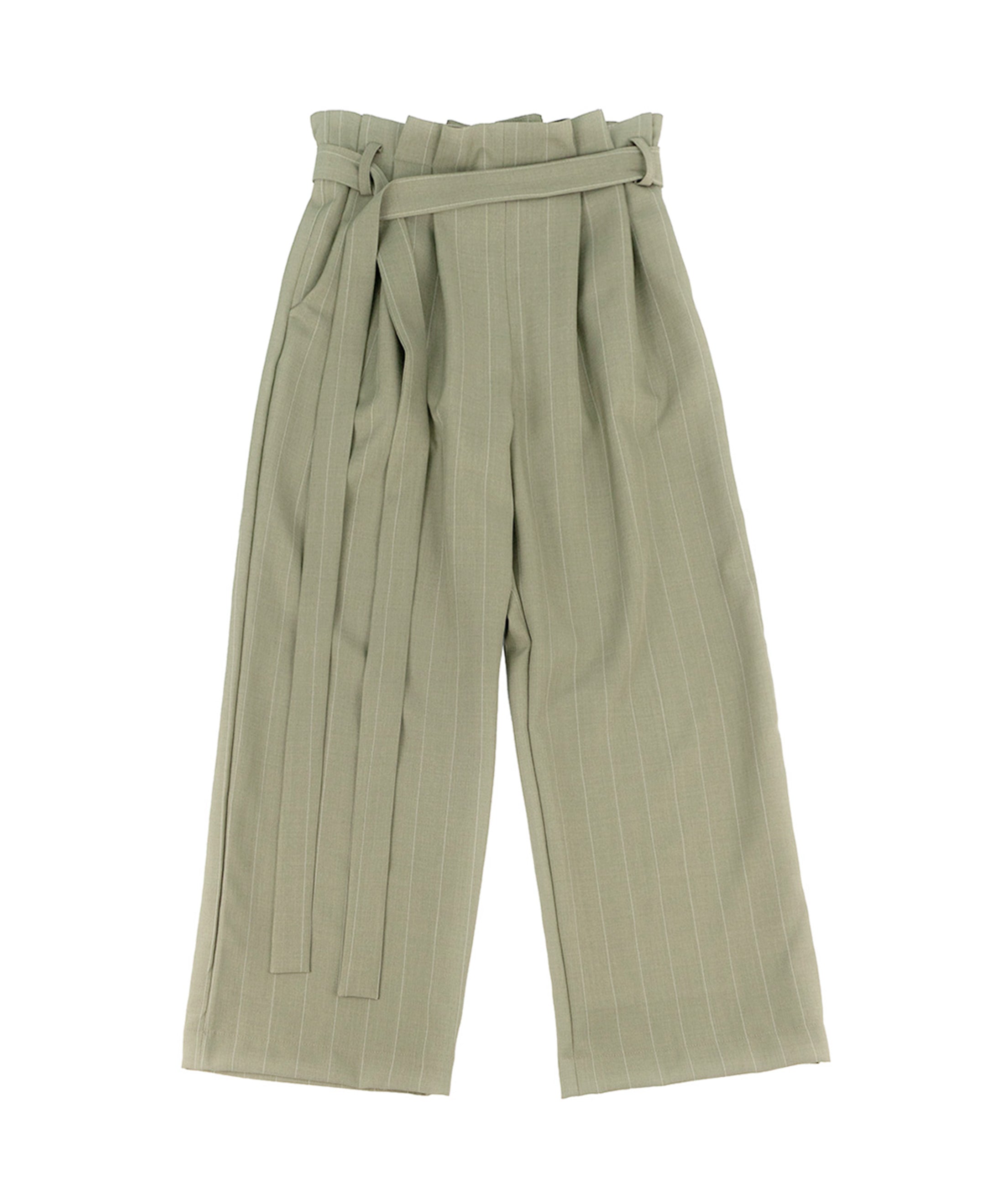 A'lapage Kids Pantalone Gessato Oliva con Chiusura Fiocco per Bambine