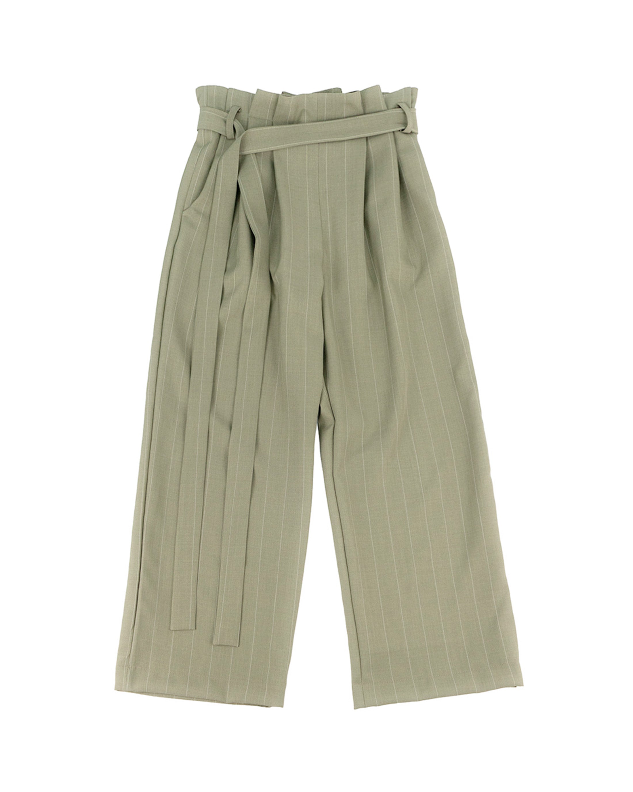 A'lapage Kids Pantalone Gessato Oliva con Chiusura Fiocco per Bambine