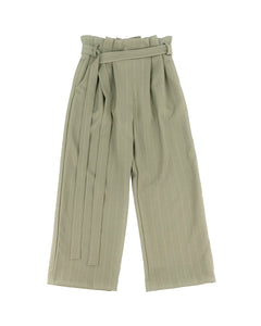 A'lapage Kids Pantalone Gessato Oliva con Chiusura Fiocco per Bambine