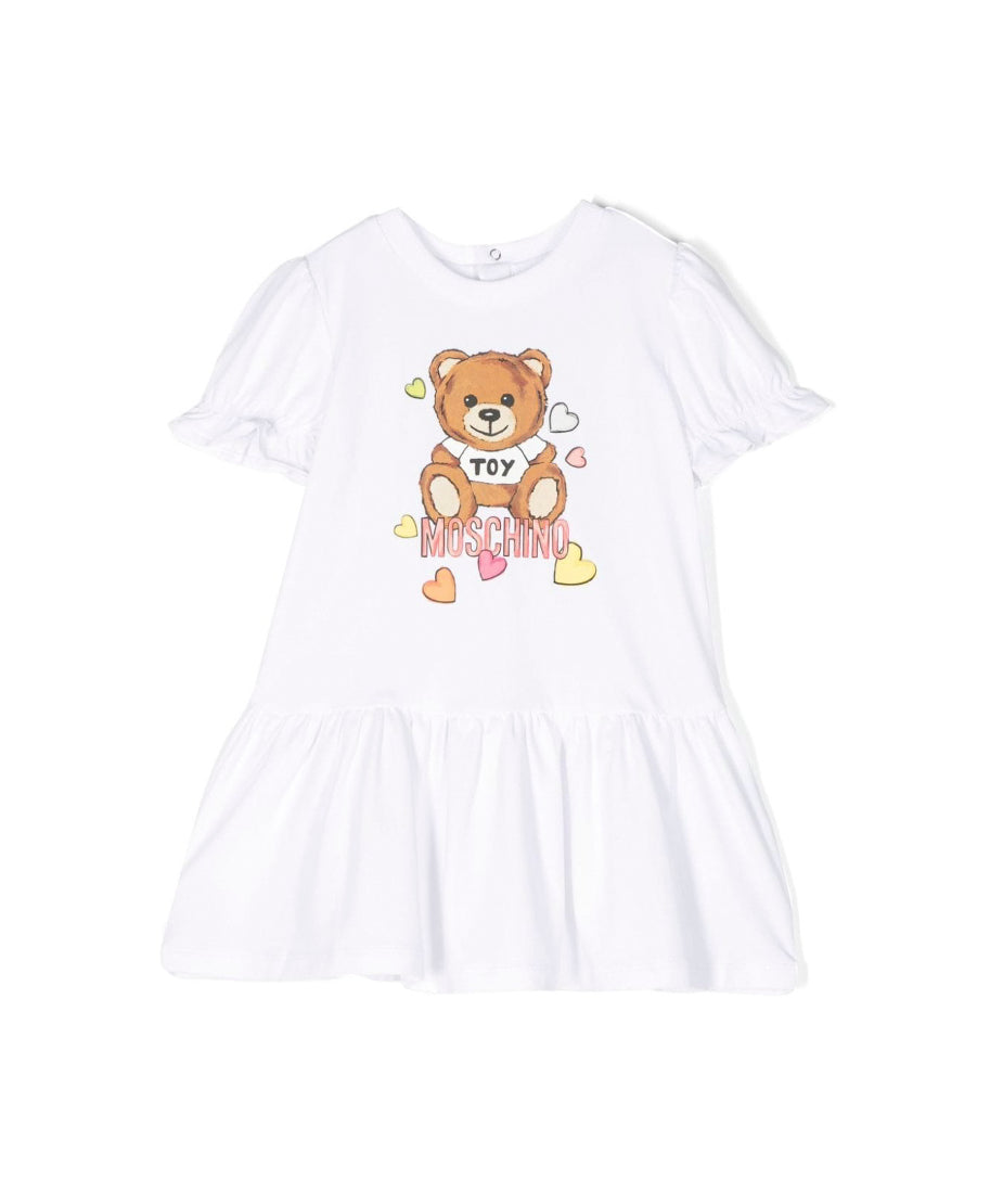 Moschino Kids Abito Bianco Teddy Bear per Neonate