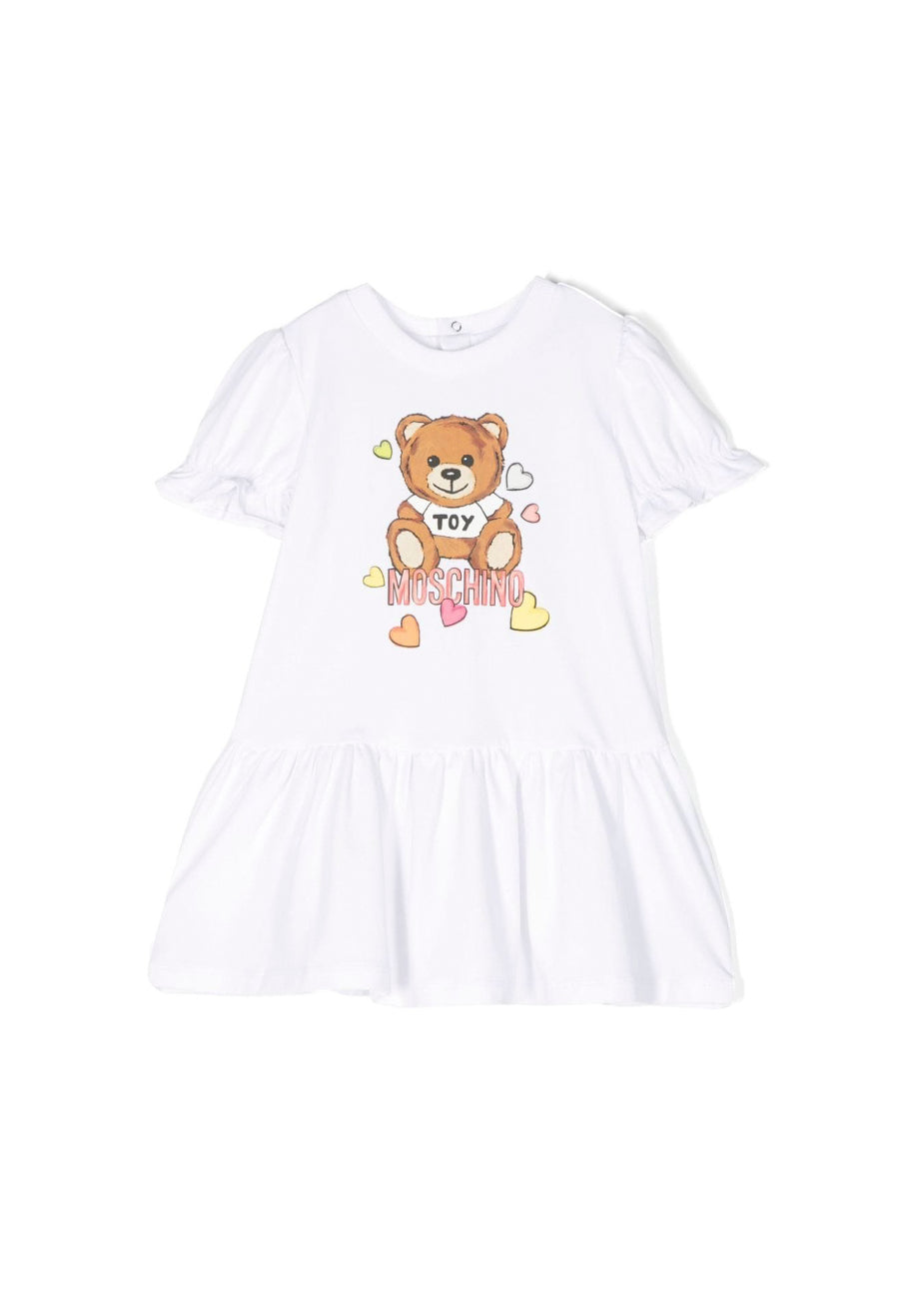 Moschino Kids Abito Bianco Teddy Bear per Neonate