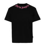 Palm Angels Kids T-Shirt Nera con Logo Rosa per Bambine