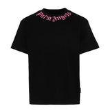 Palm Angels Kids T-Shirt Nera con Logo Rosa per Bambine