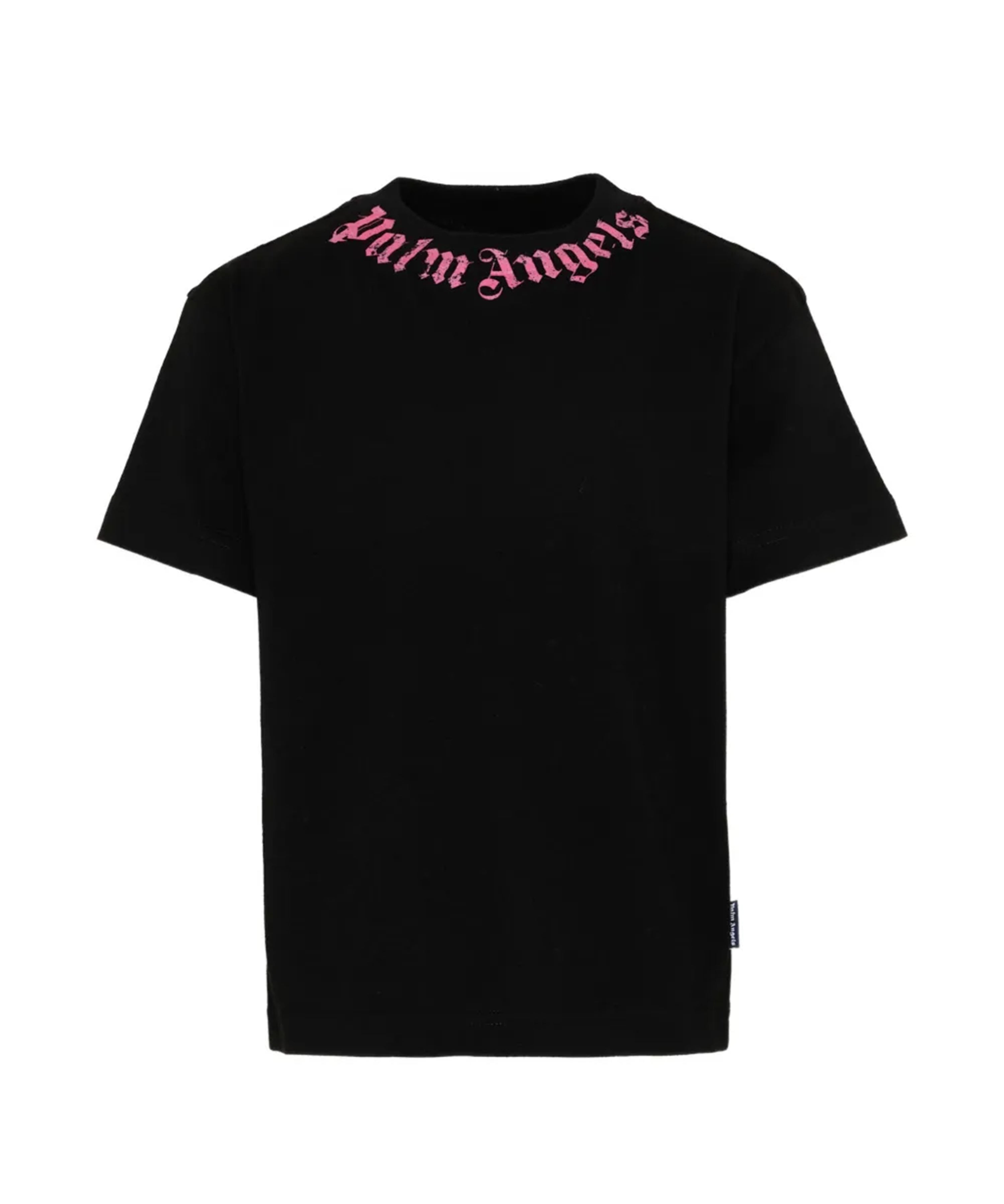 Palm Angels Kids T-Shirt Nera con Logo Rosa per Bambine