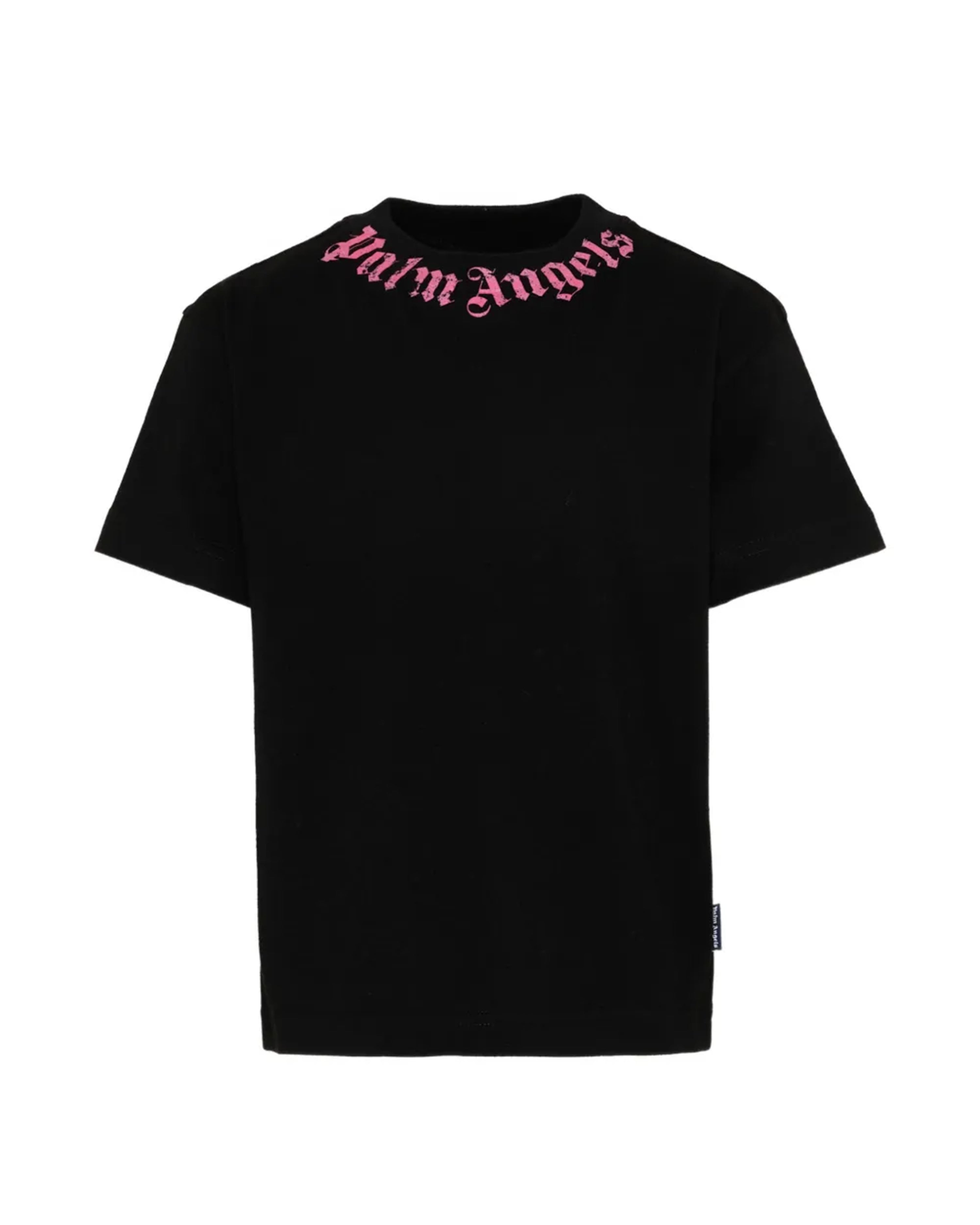 Palm Angels Kids T-Shirt Nera con Logo Rosa per Bambine
