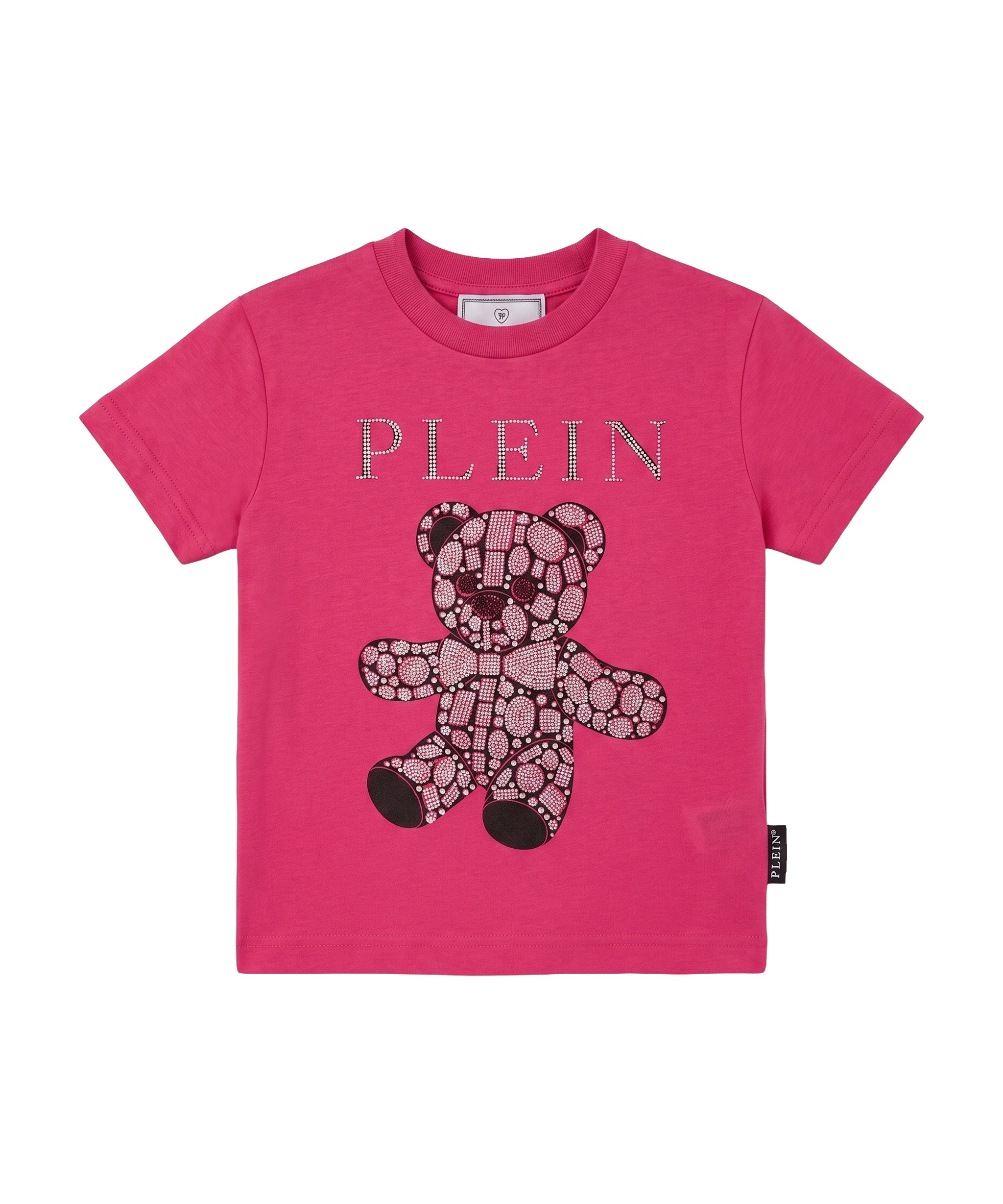 Philipp Plein Kids T-Shirt Fucsia in Cotone con Teddy Bear e Logo Strass per Bambine