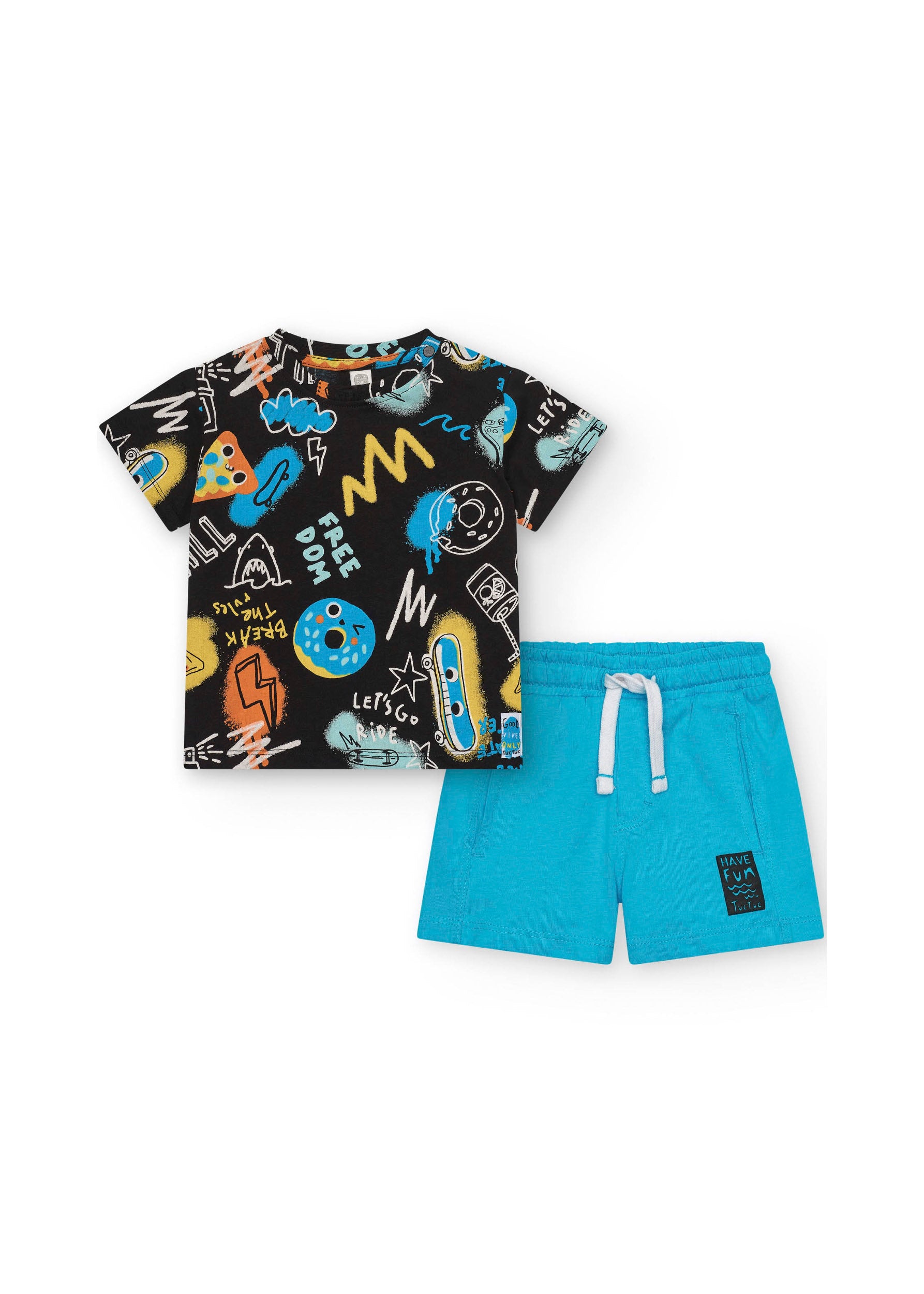 Tuc Tuc T-shirt Multicolor con Short Azzurri per Neonati