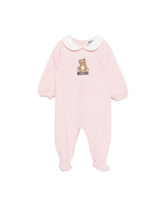 Moschino Kids Tutina Rosa con Stampa Teddy per Neonate