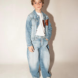 Dsquared2 Kids Jeans Denim Blu Stone Wash con Tasca Retro Effetto Pelle Unisex per Bambini