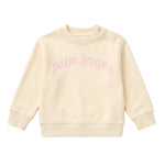 Palm Angels Kids Girocollo Panna con Logo Rosa per Neonate