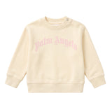 Palm Angels Kids Girocollo Panna con Logo Rosa per Neonate