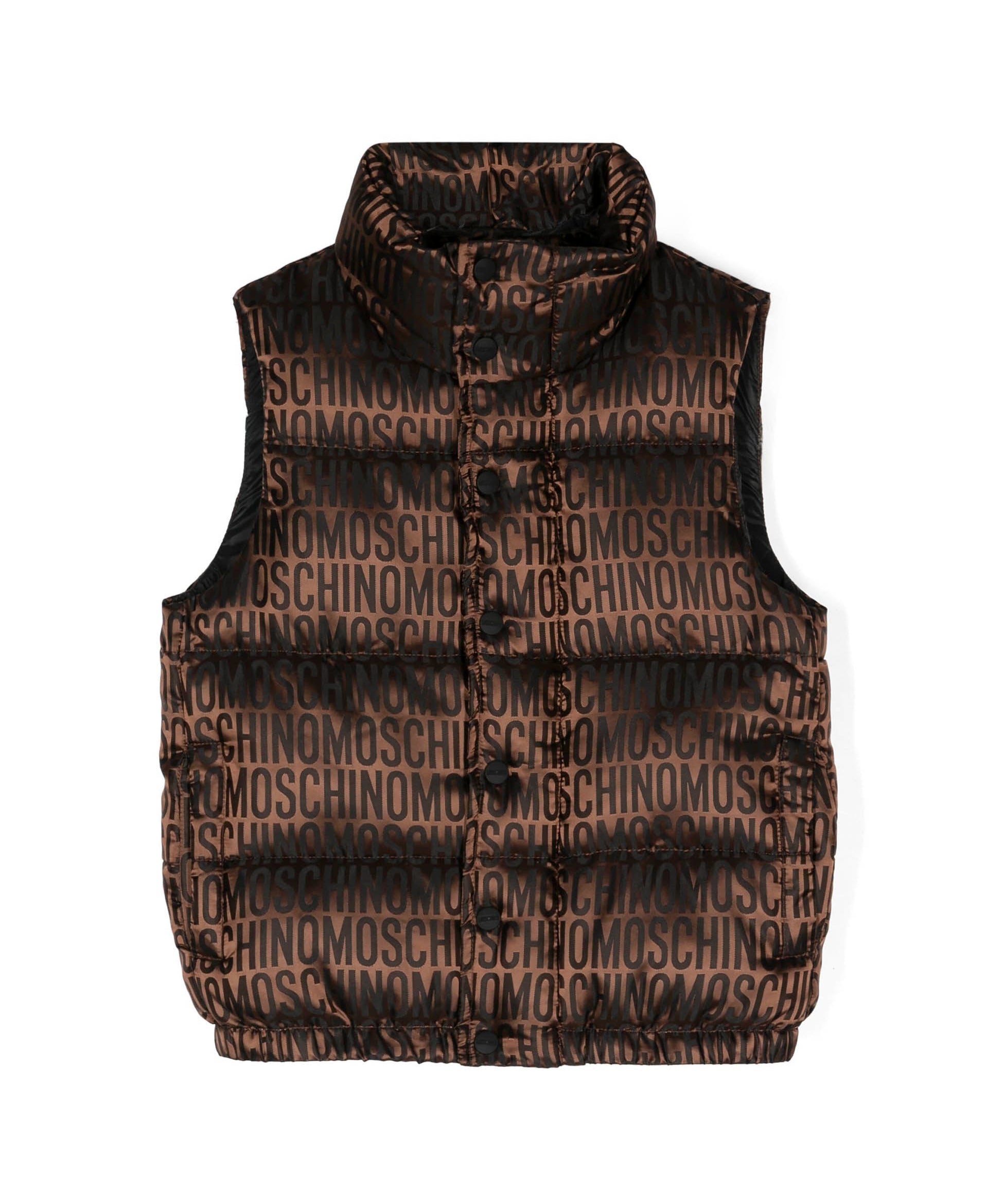 Moschino Kids Giubbino Smanicato Marrone con Logo Monogram per Bambini 