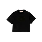 Elisabetta Franchi La Mia Bambina T-shirt Crop Nera con Ricamo EF per Neonate