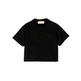 Elisabetta Franchi La Mia Bambina T-shirt Crop Nera con Ricamo EF per Neonate