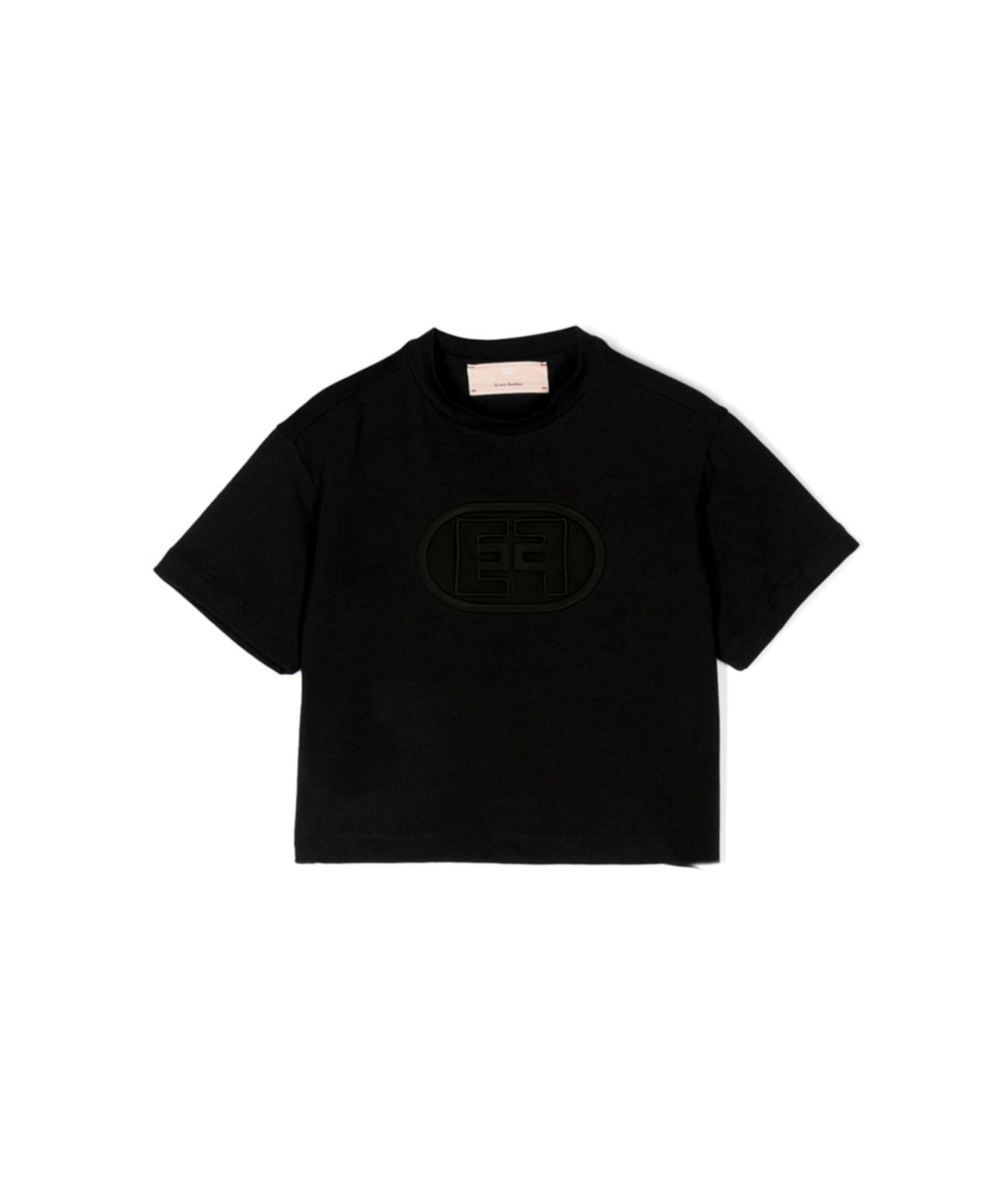 Elisabetta Franchi La Mia Bambina T-shirt Crop Nera con Ricamo EF per Neonate