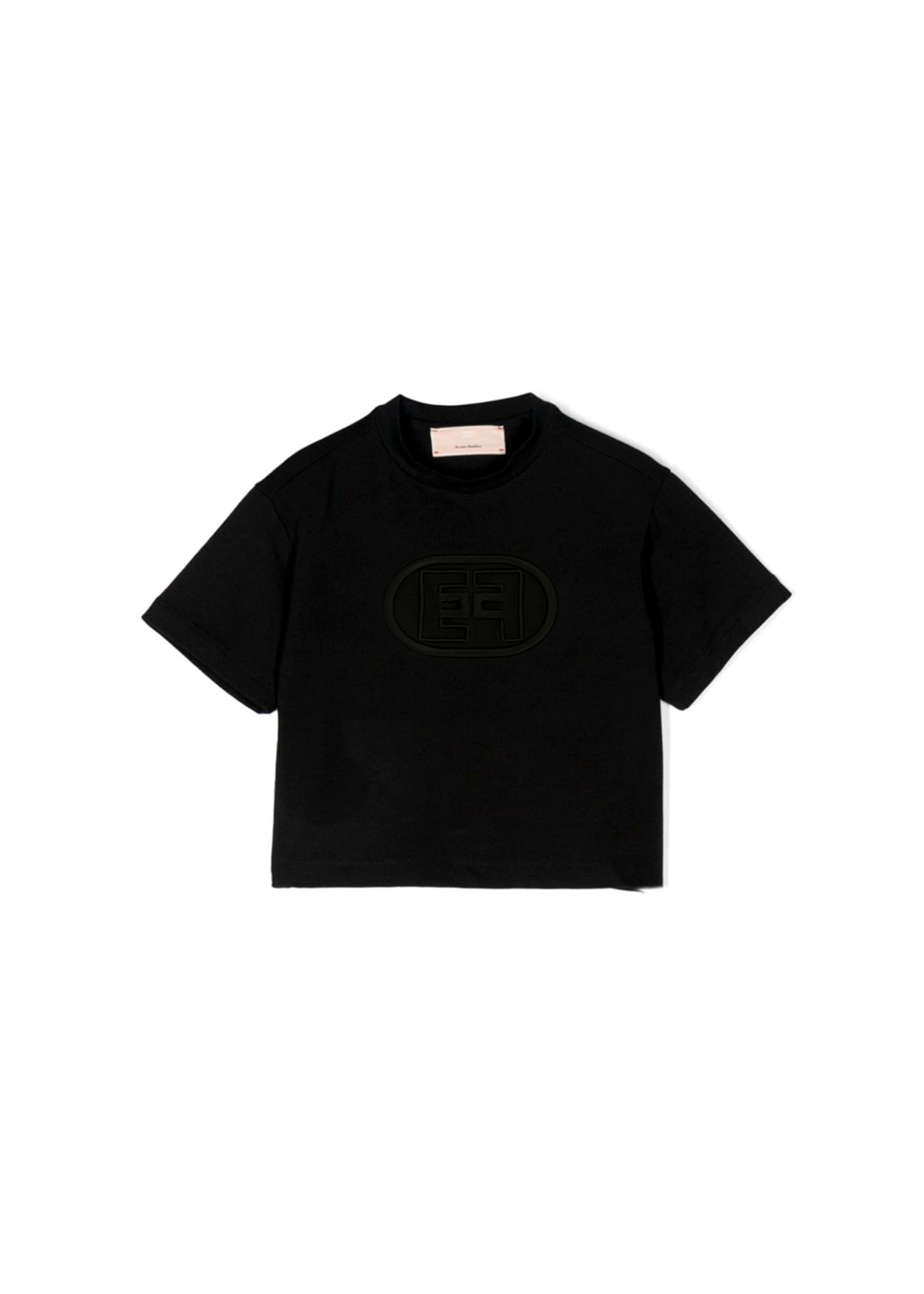 Elisabetta Franchi La Mia Bambina T-shirt Crop Nera con Ricamo EF per Neonate