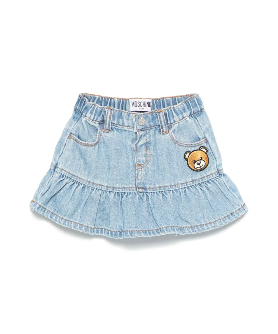 Moschino Kids Gonna Denim con Applicazione Teddy per Neonate