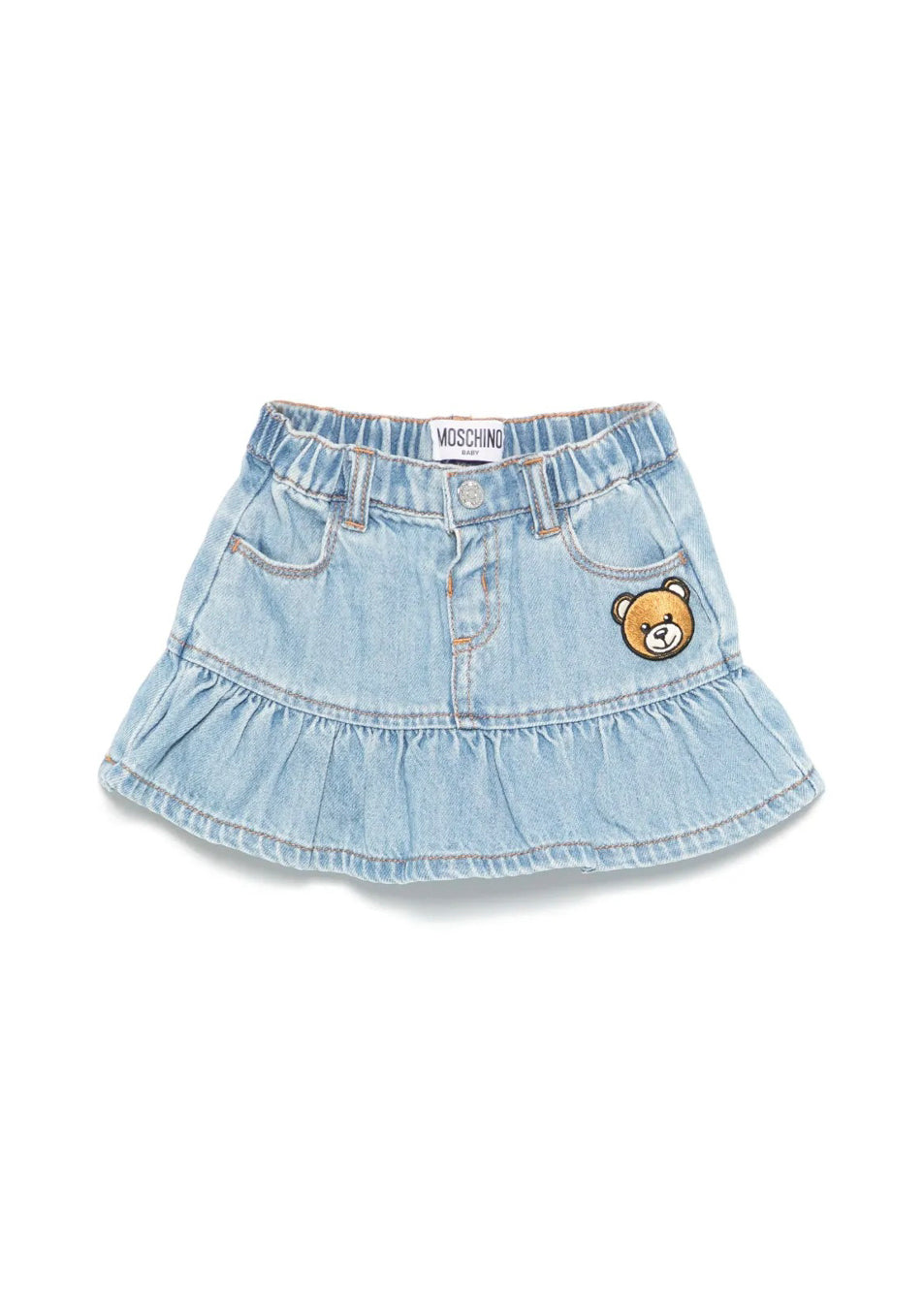 Moschino Kids Gonna Denim con Applicazione Teddy per Neonate