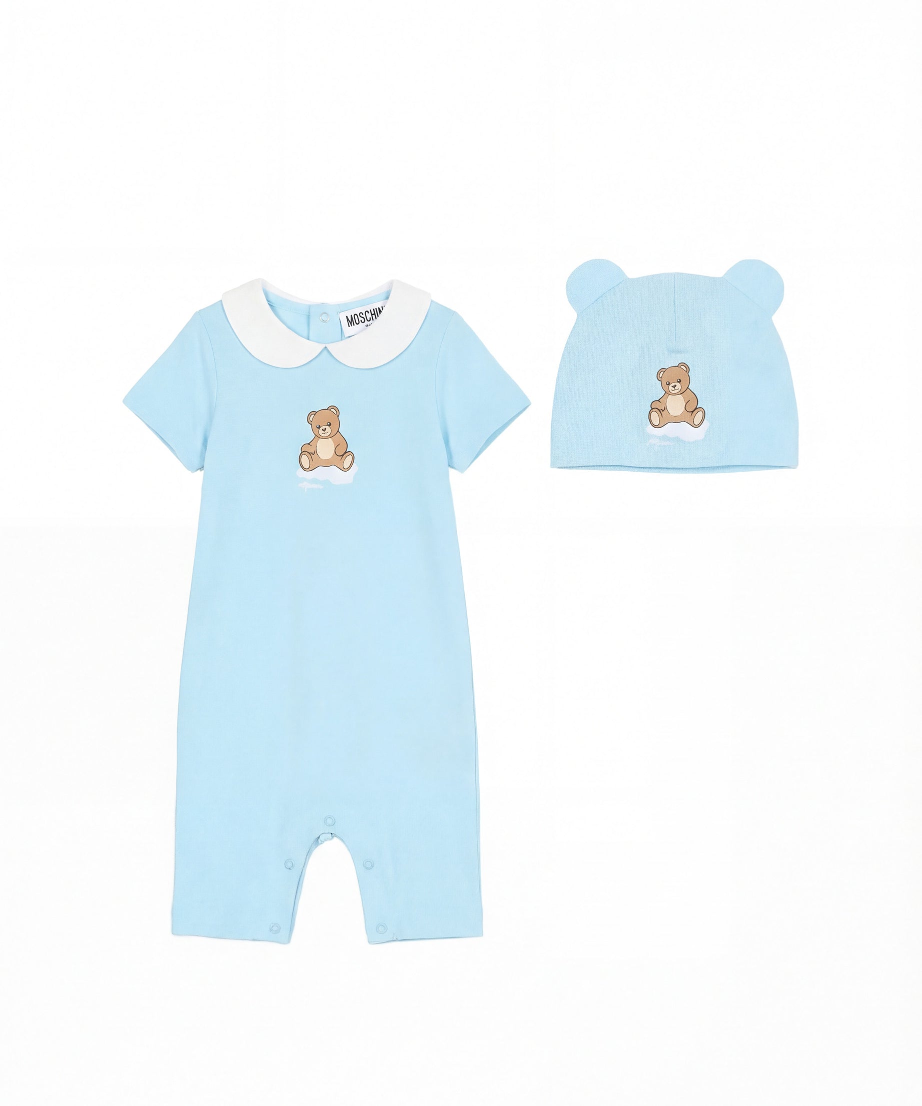 Moschino Kids Set Pagliaccetto+Cappello Celeste per Neonati